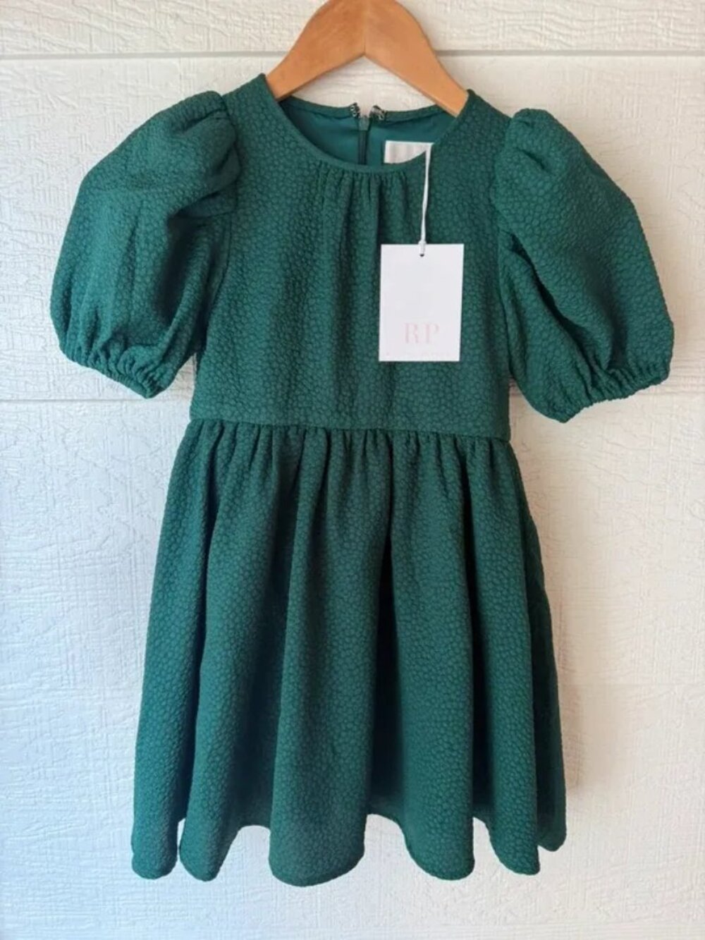 Rachel Parcell Girls Size 5 Dark Emerald Jacquard Puff Sleeve Holiday Dress